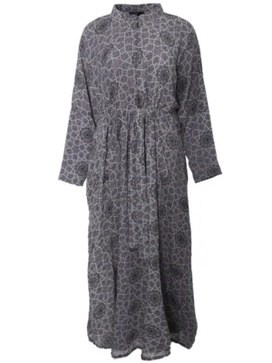 Mihrab Grey Geometric Chiffon Kaftan