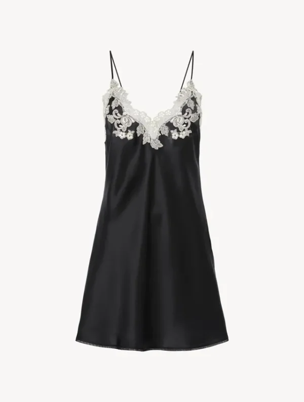 Black Silk Slip Dress With Frastaglio
