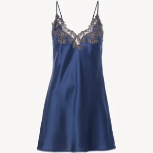Blue Silk Slip Dress With Frastaglio