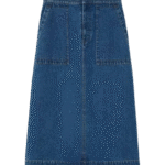 Denim Stitched Waist Midi Vintage Mid Blue Skirt