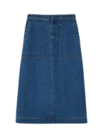 Denim Stitched Waist Midi Vintage Mid Blue Skirt