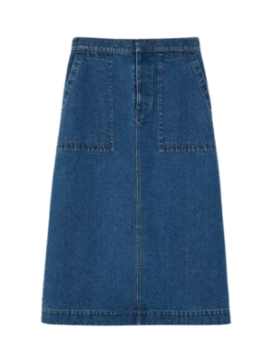 Denim Stitched Waist Midi Vintage Mid Blue Skirt