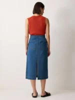 Denim Stitched Waist Midi Vintage Mid Blue Skirt