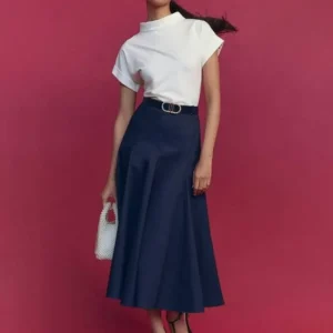 Hobbs Silvia Pleat Midi True Navy Skirt
