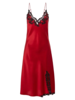 Red Silk Satin Short Nightgown With Frastaglio
