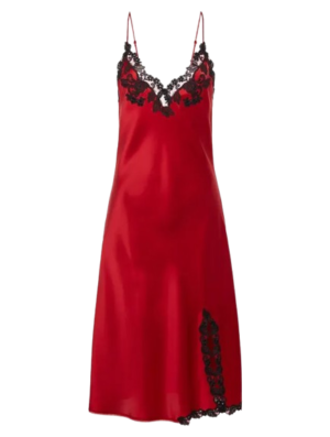 Red Silk Satin Short Nightgown With Frastaglio
