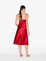 Red Silk Satin Short Nightgown With Frastaglio