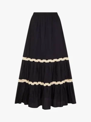 Ric Rac Tiered Maxi Black Skirt