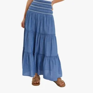 Smock Tiered Maxi Blue Skirt