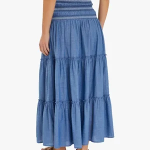 Smock Tiered Maxi Blue Skirt