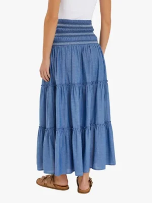 Smock Tiered Maxi Blue Skirt