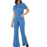 Button Front Detail Flared Denim Jumpsuit