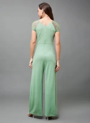 Embellished Ruched Detail Wide Leg Jumpsuit
