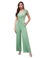 Embellished Ruched Detail Wide Leg Jumpsuit