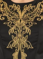 Embroidered Panel Wide Leg Jumpsuit with Tie Belt