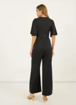 Embroidered Panel Wide Leg Jumpsuit with Tie Belt