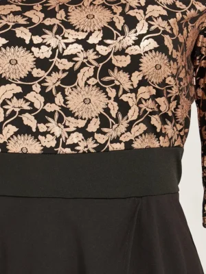 Jacquard V Neck Wide Leg Jumpsuit with Layered Overlay