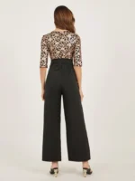 Jacquard V Neck Wide Leg Jumpsuit with Layered Overlay