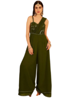 Olive Green Self Design Basic Jumpsuit for Women