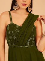 Olive Green Self Design Basic Jumpsuit for Women