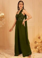 Olive Green Self Design Basic Jumpsuit for Women