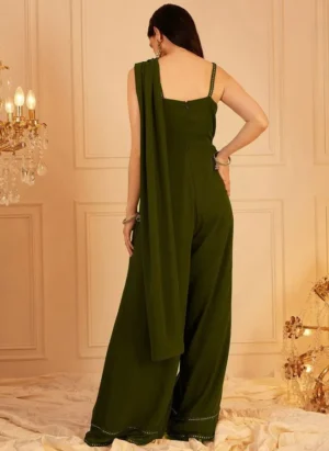 Olive Green Self Design Basic Jumpsuit for Women