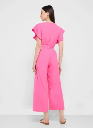 Ruffle Sleeve Belt Tie Up Detail Jumpsuit