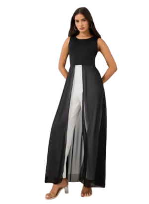 Sleeveless Color Block Jumpsuit with Chiffon Skirt