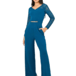 Sleeves Wide Leg Jumpsuit with Chain Accent