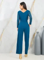 Sleeves Wide Leg Jumpsuit with Chain Accent