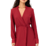 Women Solid Long Sleeves Playsuit Red