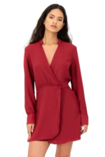 Women Solid Long Sleeves Playsuit Red