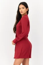 Women Solid Long Sleeves Playsuit Red