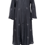 Chic Jet Black Front Open Bow Abaya