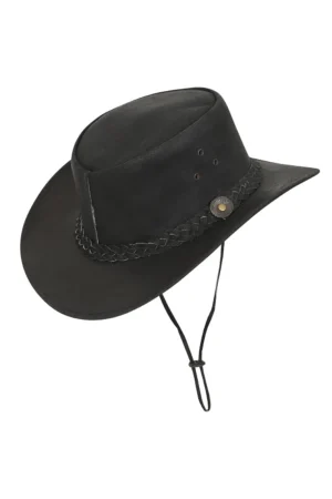 Genuine Black Cowhide Leather Cowboy Hat1