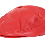 Premium Lamb Nappa Red Leather Flat Cap