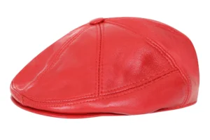 Premium Lamb Nappa Red Leather Flat Cap