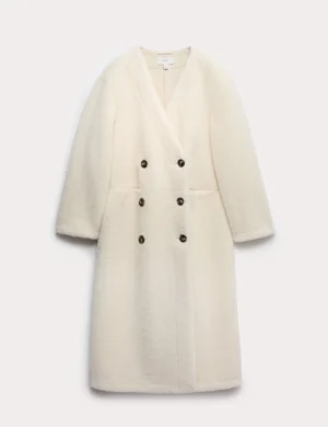 Borg Collarless Breasted Longline Coat