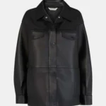 Leather Relaxed Collared Biker Jacket