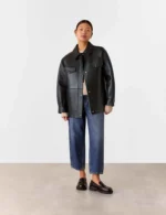 Leather Relaxed Collared Biker Jacket-2