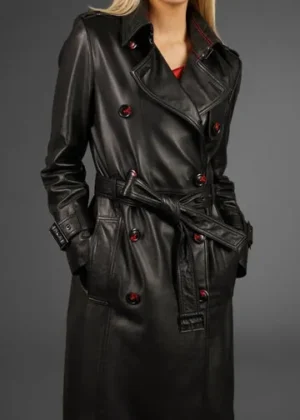 Pure Leather Black Trench Coat-2