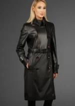 Pure Leather Black Trench Coat-3