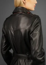 Pure Leather Black Trench Coat-5