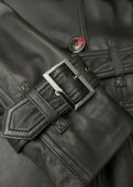 Pure Leather Black Trench Coat-6