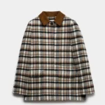 Pure Wool Checked Cord Collar Short Jacket