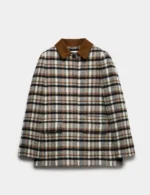 Pure Wool Checked Cord Collar Short Jacket