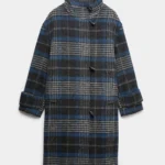 Pure Wool Checked Funnel Neck Duffle Coat
