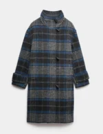 Pure Wool Checked Funnel Neck Duffle Coat