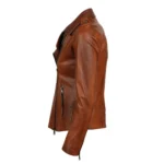 Women’s Leather Asymmetric Biker Jacket in Cognac Brown-2