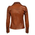 Women’s Leather Asymmetric Biker Jacket in Cognac Brown-3
